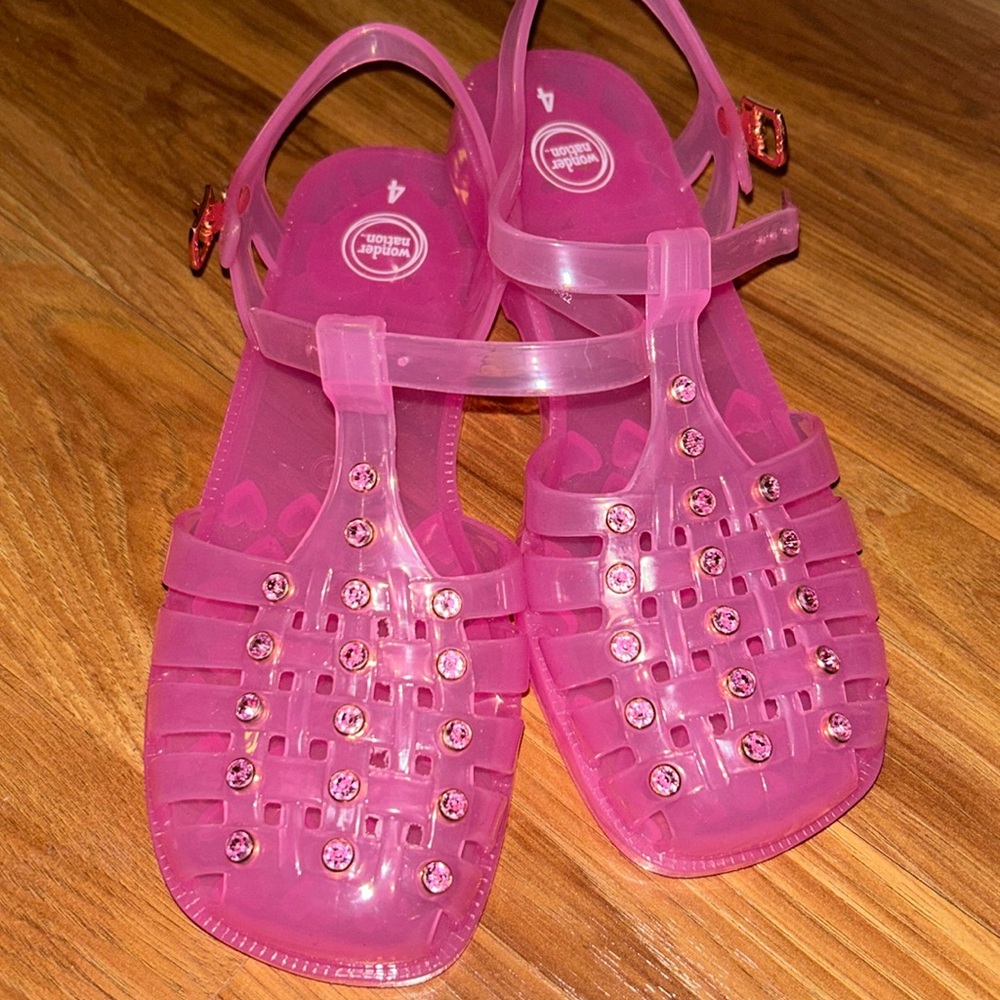 NWOT GELLY JELLY SHOES SANDALS PINK RHINESTONE kids4 women5